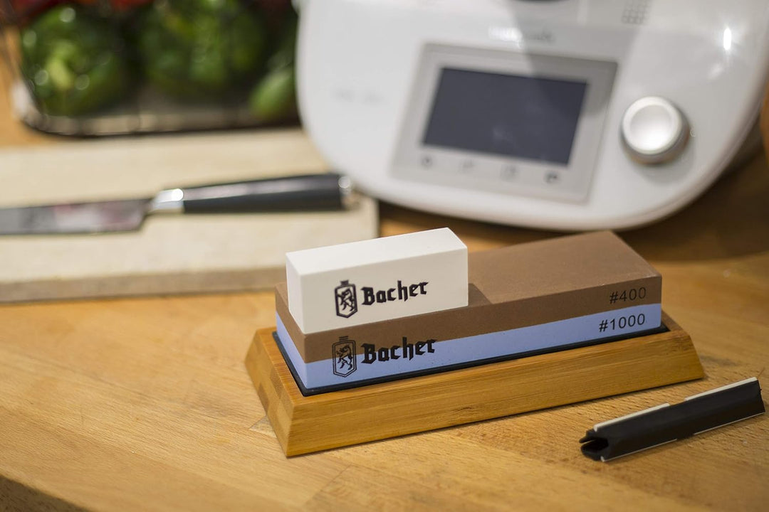Bacher Premium Schleifstein. Zweiseitig, Körnung 400/1000 Wetzstein Abziehsteine. Messerschärfer Was