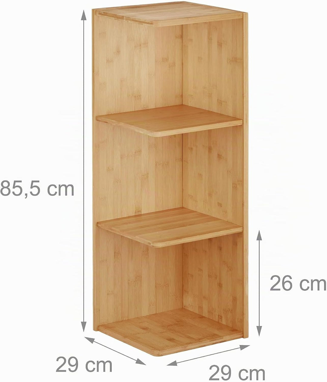 Relaxdays Eckregal Bambus, 3 Ablagen HxBxT: 85,5 x 29 x 29 cm, Bücherregal, Küchenregal, Aufbewahrun
