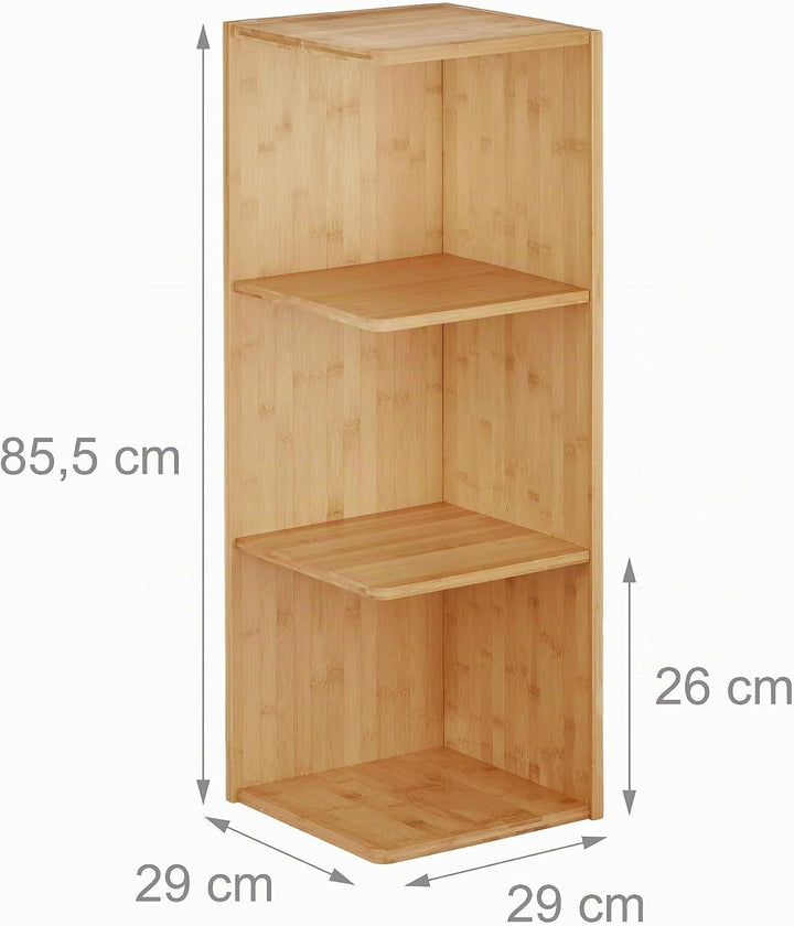 Relaxdays Eckregal Bambus, 3 Ablagen HxBxT: 85,5 x 29 x 29 cm, Bücherregal, Küchenregal, Aufbewahrun