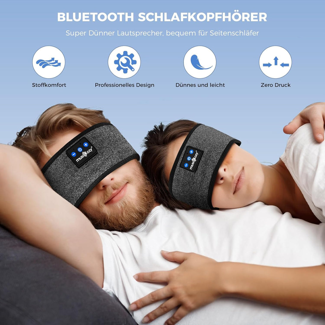 MUSICOZY Schlafkopfhörer Bluetooth, Schlaf Kopfhörer Stirnband Schlaf-Ohrhörer Headband Kabellos Spo