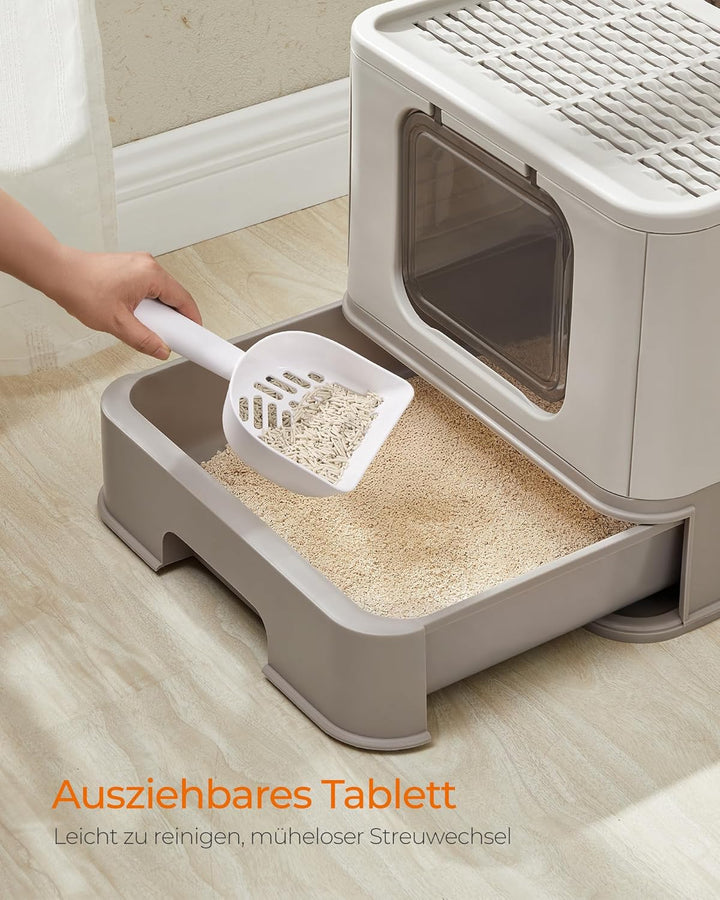 Feandrea Katzenklo, Katzentoilette, mit Deckel, ausziehbares Tablett, Schaufel, Bürste, für Katzen b