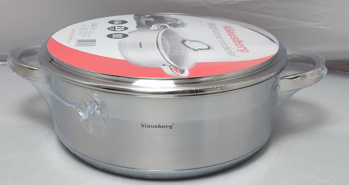 Flacher Topf mit Deckel in vielen Grössen Kochtopf Töpfe Induktion Edelstahl Klausberg (4.5L) 4,6l,