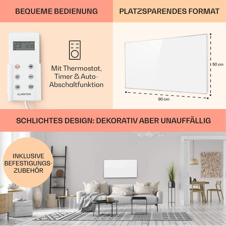 Klarstein Infrarotheizung mit Thermostat, 450W Elektroheizung, Infrarotheizung zur Wandmontage, IR m