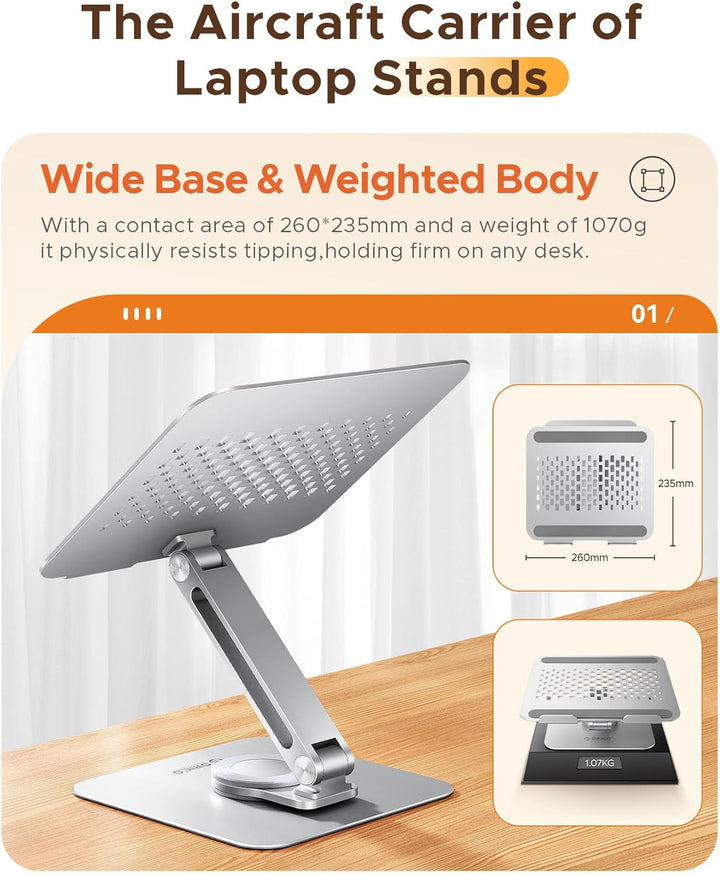 ORICO Laptop Ständer Höhenverstellbar mit 360° Drehsockel, Faltbarer Ergonomischer Notebook Ständer
