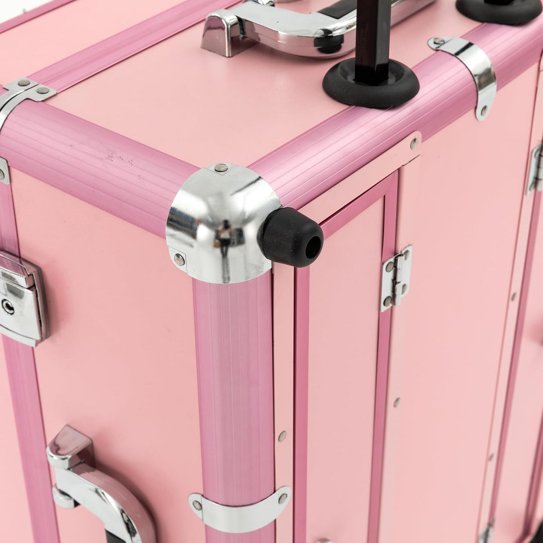 Kosmetikkoffer Trolley mit 8 LED Licht und Kosmetikspiegel,Schminkkoffer 3-stufige Design Innenfäche