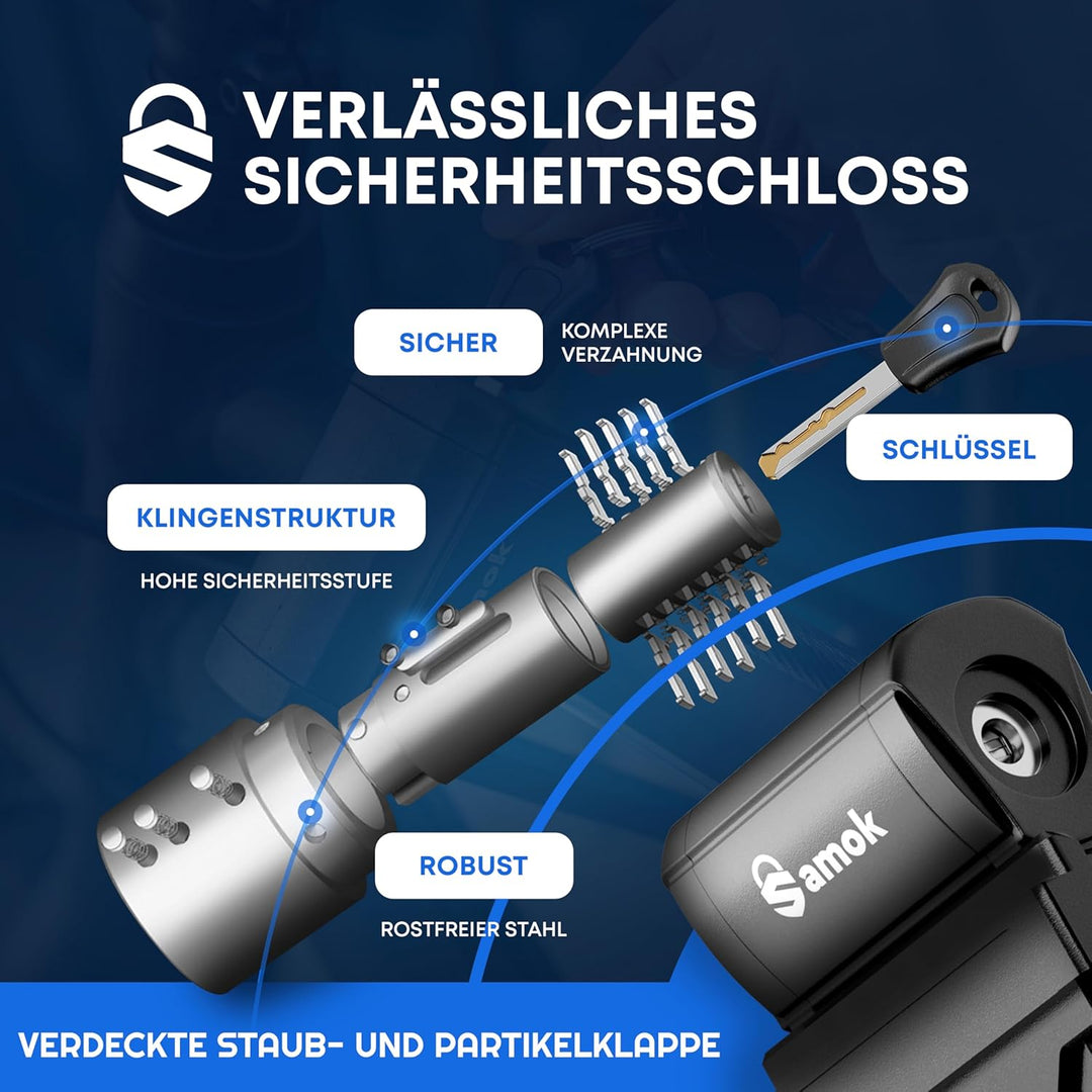 Samok Fahrradschloss Faltschloss 120cm - Faltschloss Fahrrad inkl. Halterung &amp; Zubehör - Extrem sich