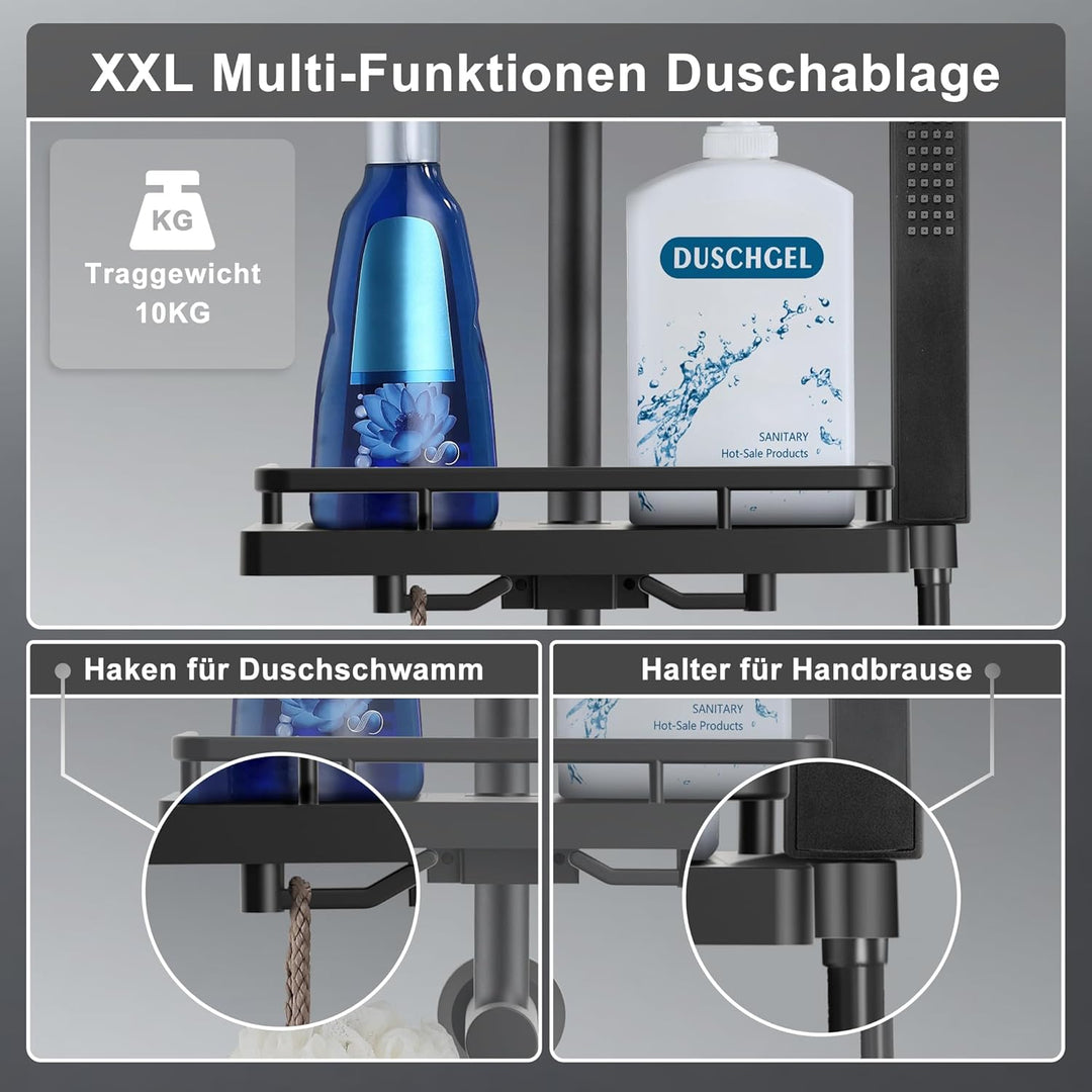 Görbach Regendusche Duschsystem mit Ablage, Edelstahl Duschstangeset, Wassersparend, Duschset ohne A