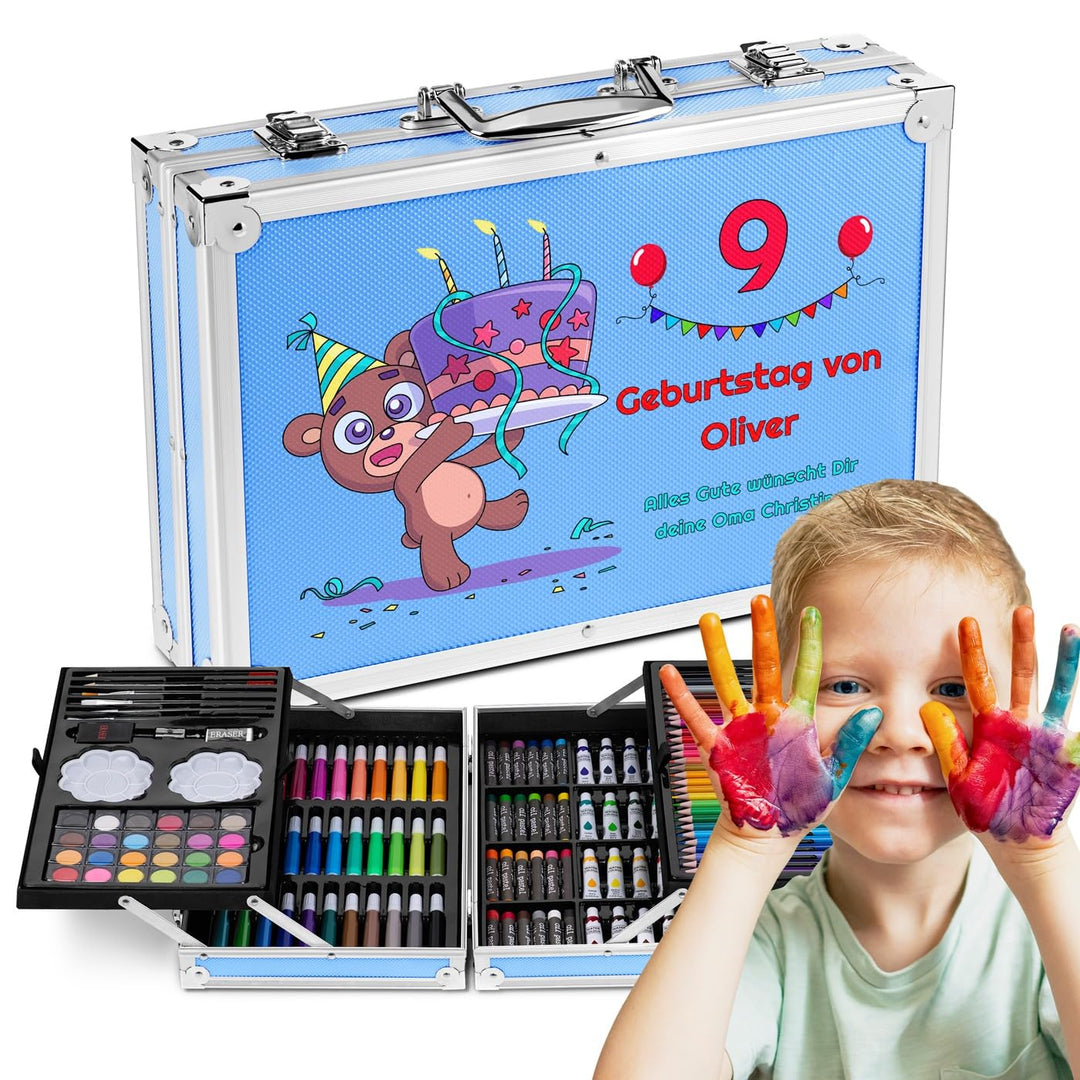 Maverton personalisiertes Kunstset für Kinder - 118-teilig Malkoffer - Buntstifte Koffer Set - Gesch