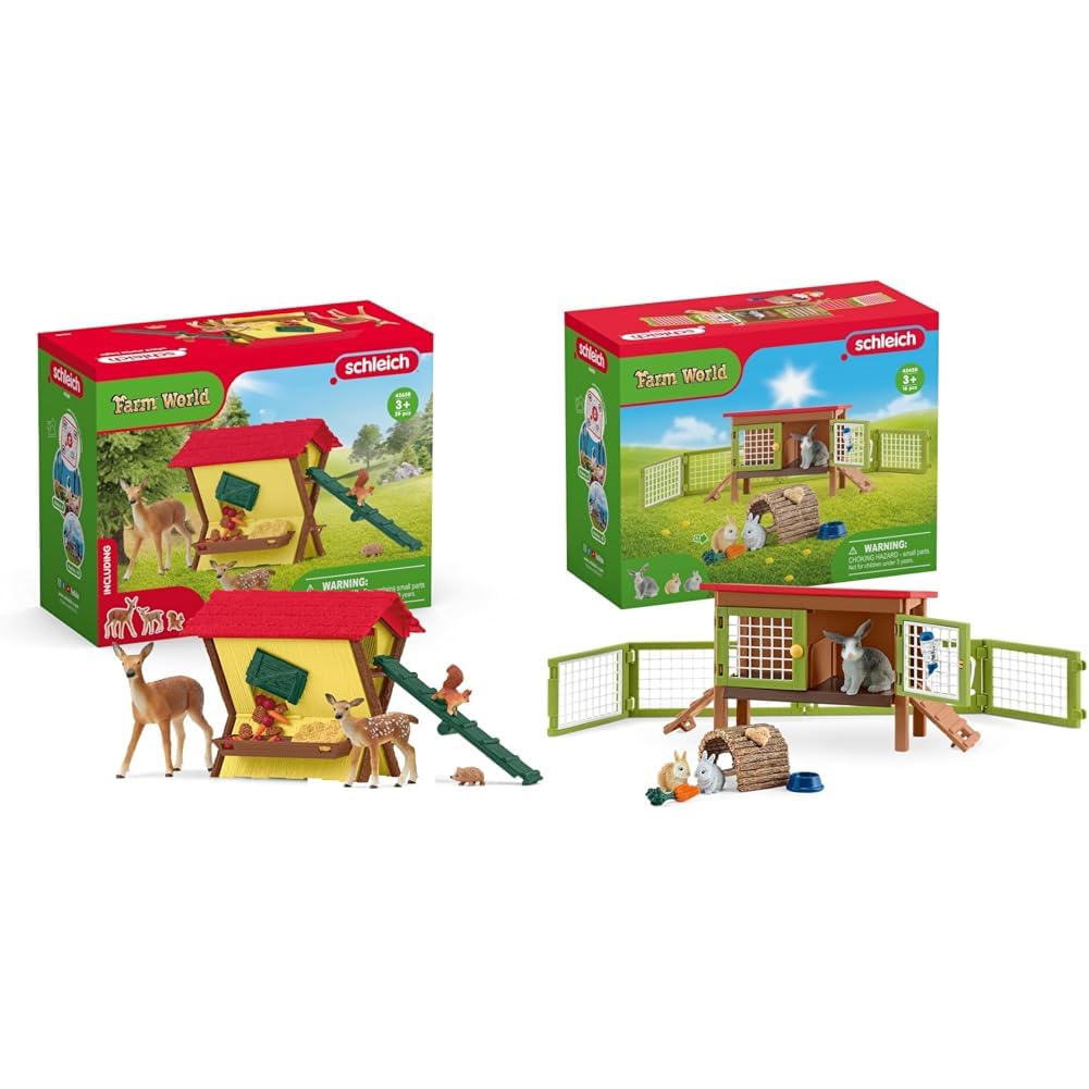 SCHLEICH 42658 Fütterung der Waldtiere, ab 3 Jahren, FARM WORLD - Spielset, 39 Teile & 42420 FARM WO