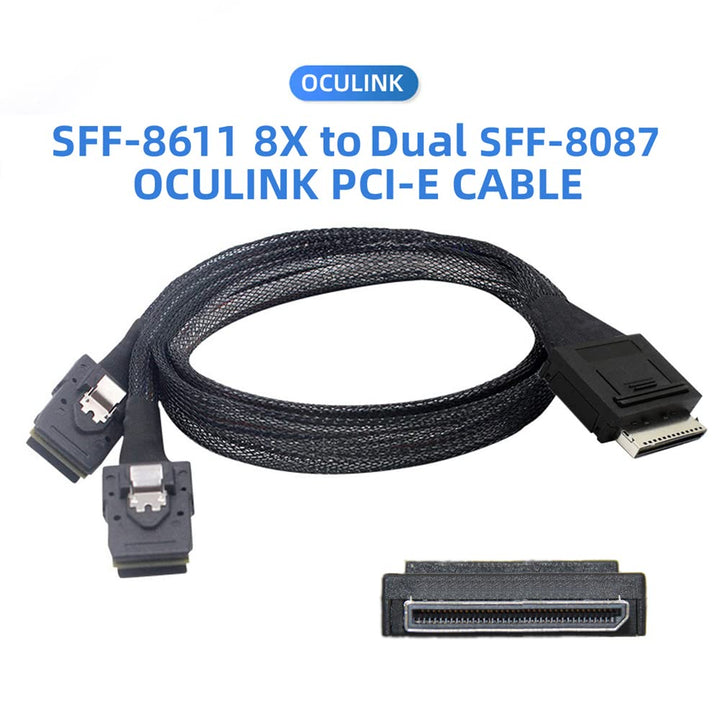cablecc 50cm OCuLink PCIe PCI-Express SFF-8611 8x 8-Lane auf Dual SFF-8087 4x SSD Daten Aktives Kabe