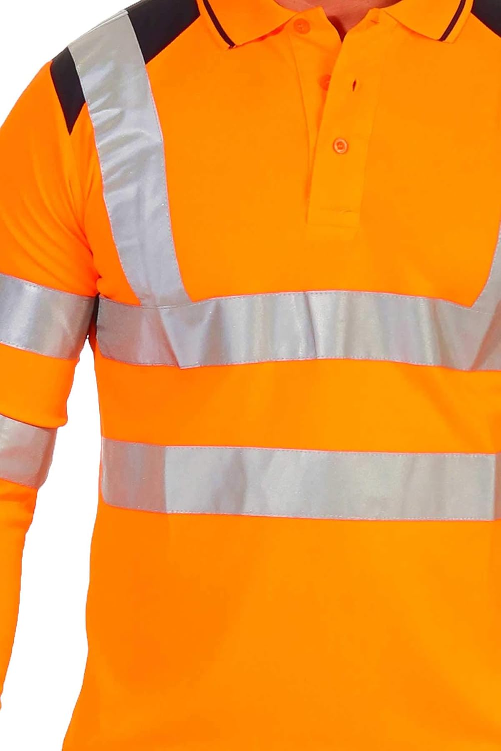 Herren Warnschutz Langarmshirt Poloshirt, Hohe Sichtbarkeit Reflexstreifen EN ISO 20471 Klasse 2 XL