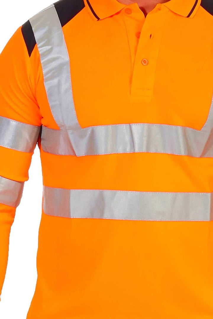 Herren Warnschutz Langarmshirt Poloshirt, Hohe Sichtbarkeit Reflexstreifen EN ISO 20471 Klasse 2 XL