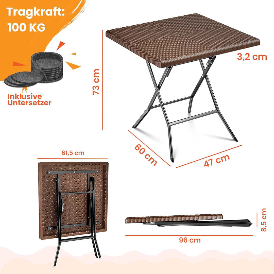 KESSER® Balkontisch klappbar | Wetterfest/UV-beständig Balkonmöbel | Beschichteter Stahl & Rattan-Op