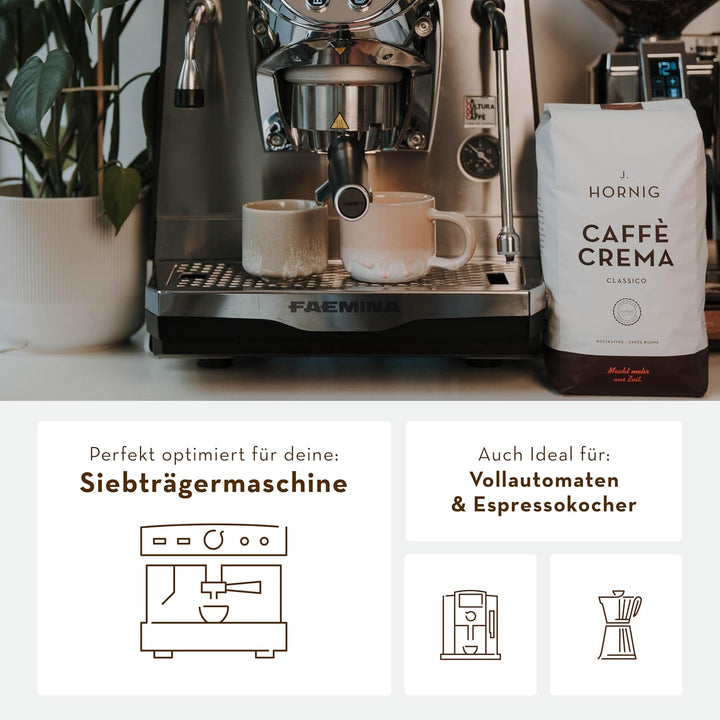 J. Hornig Kaffeebohnen Espresso, Caffè Crema Classico, 500g ganze Bohnen, nussig-schokoladiger Gesch