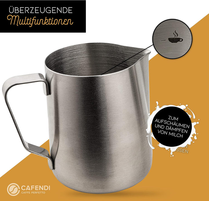 Cafendi | Milchkännchen – Barista Milchkännchen Edelstahl 350ml rostfrei – Milk Pitcher mit Messskal