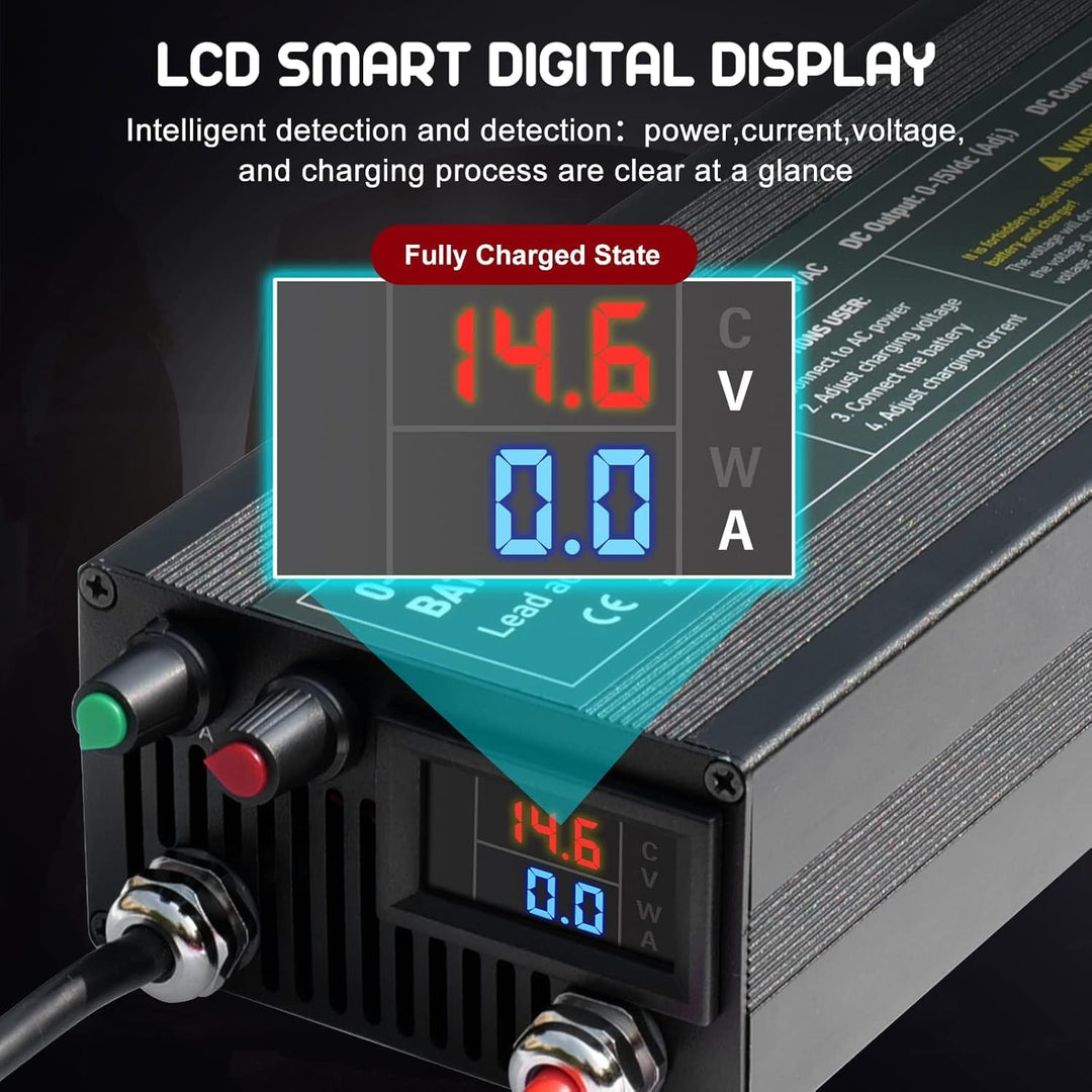 14,6V 60A LiFePO4 Ladegerät, Batterieladegerät 0-15V/0-60A einstellbare, Schnelles Aufladen 12V Akku