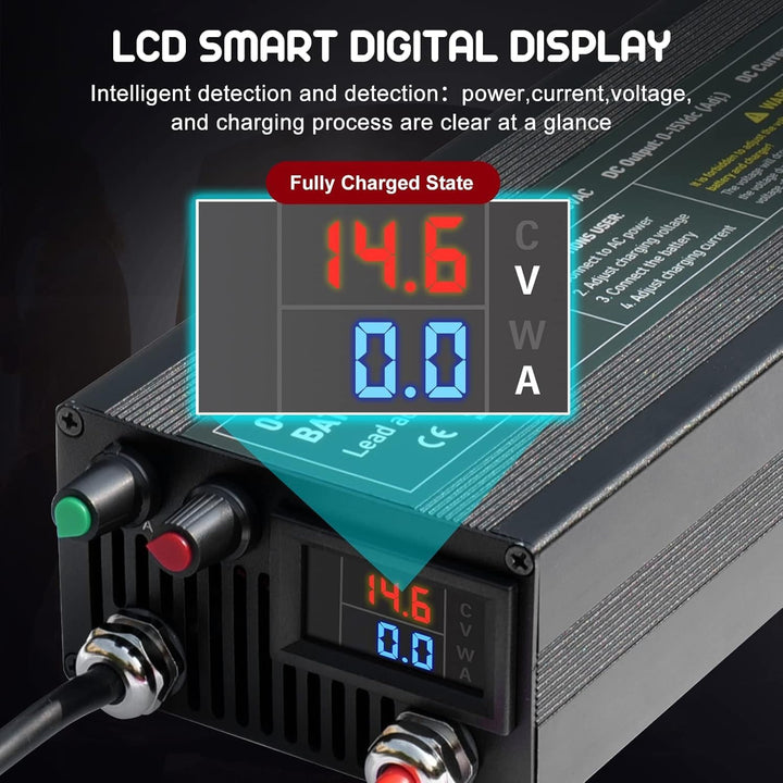 14,6V 60A LiFePO4 Ladegerät, Batterieladegerät 0-15V/0-60A einstellbare, Schnelles Aufladen 12V Akku