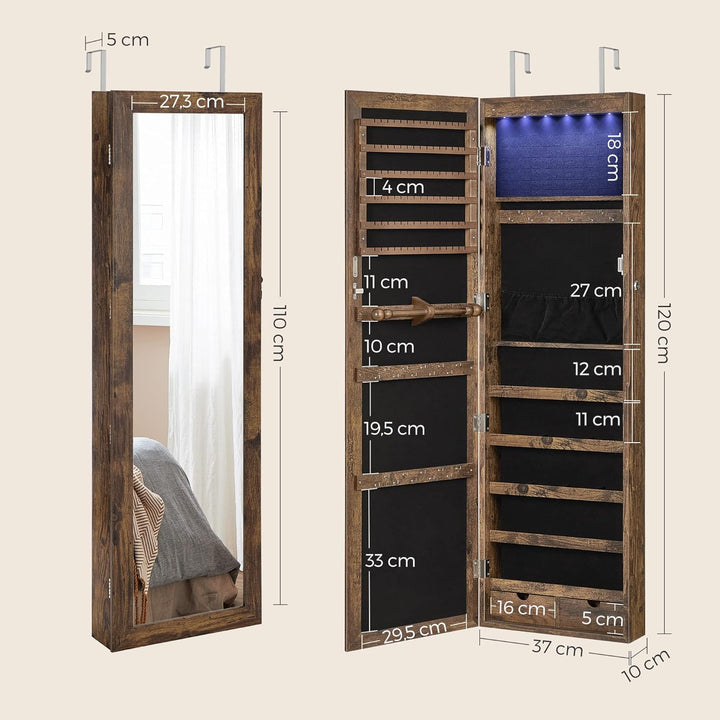 SONGMICS Schmuckschrank, Wand-Aufbewahrungsmöbel für Halsketten, Ohrringe, Zubehörschrank, mit Spieg