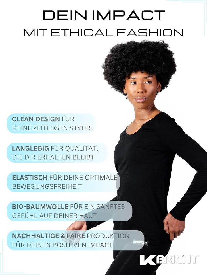 K-BRIGHT Langarmshirt Damen Langarm Nachhaltig Bio Baumwolle Damen Oberteil Sommer Sportshirt Funkti