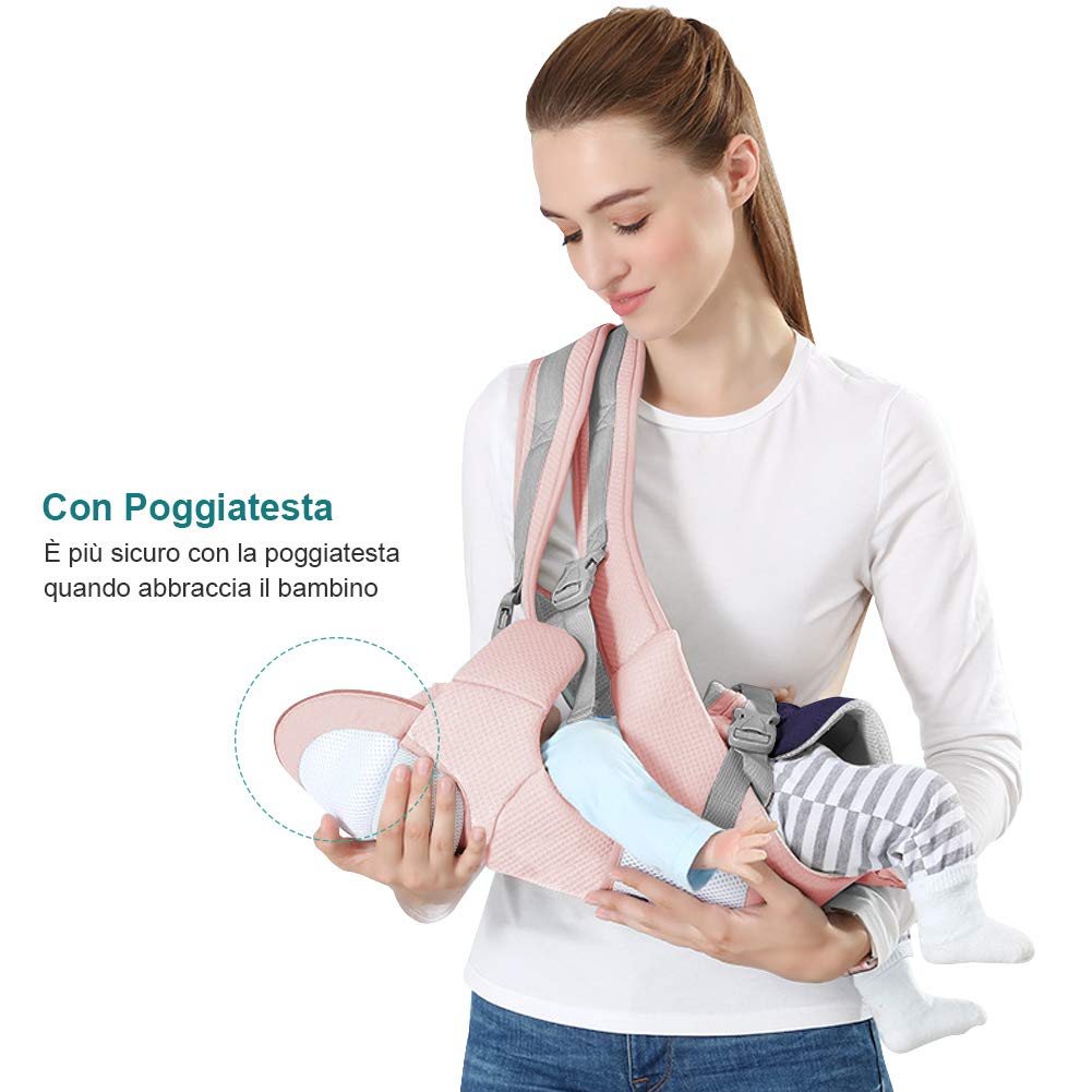 Babytrage mit Hocker, mehrere Positionen, Rucksack für Neugeborene, atmungsaktiv und bequem Rosa, Ro