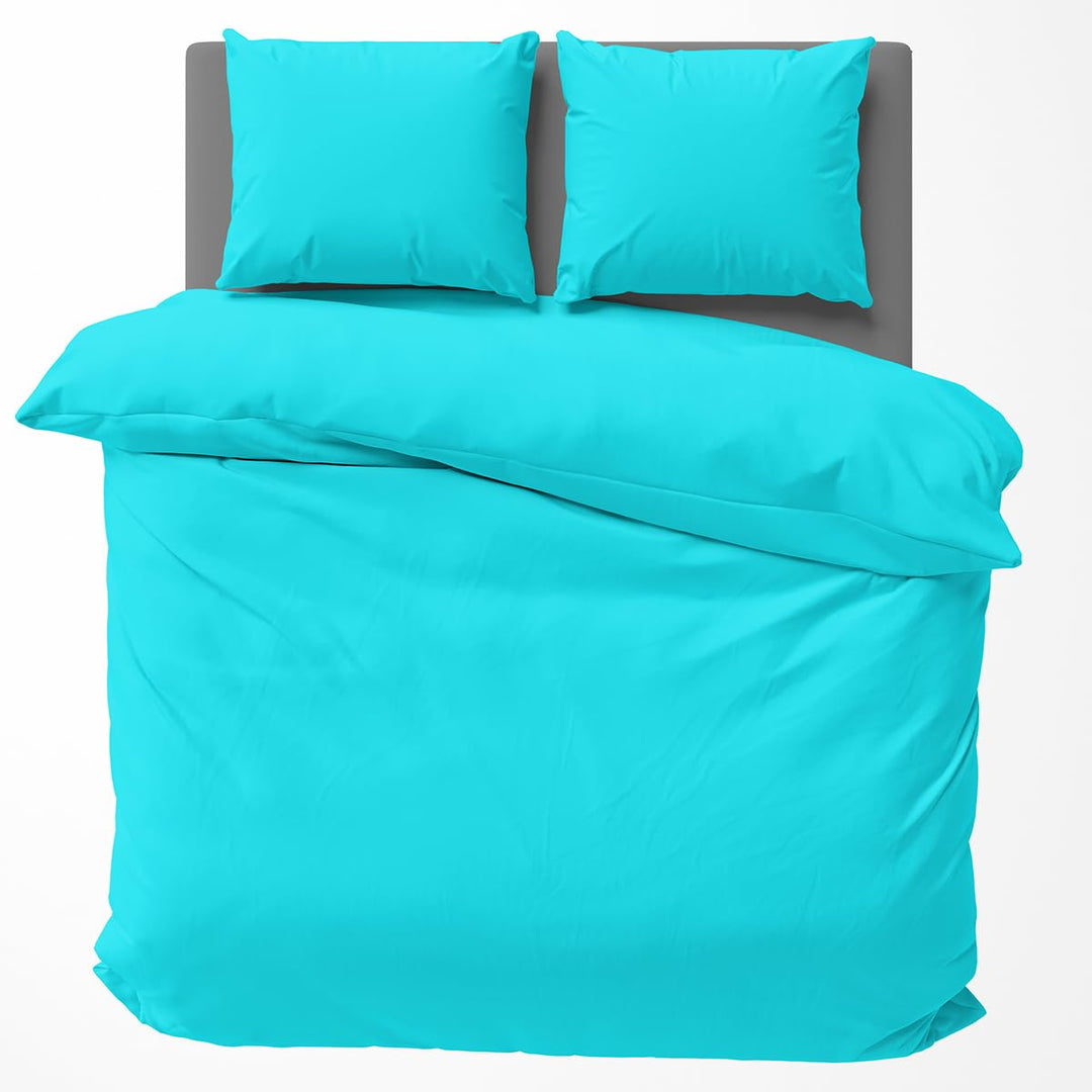 Visaggio 4 teilig Bettwäsche 135x200 cm Baumwolle Uni Bettbezug Garnitur Set Einfarbig Türkis 135 x