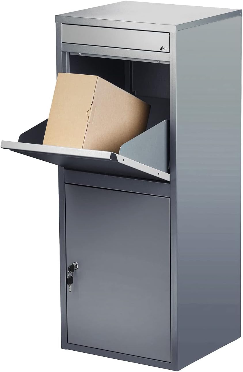 AGT Paketkasten: Stand-Paketbriefkasten mit Rückholsperre, Stahlblech, 2 Schlüssel (Paketklappe, Sta