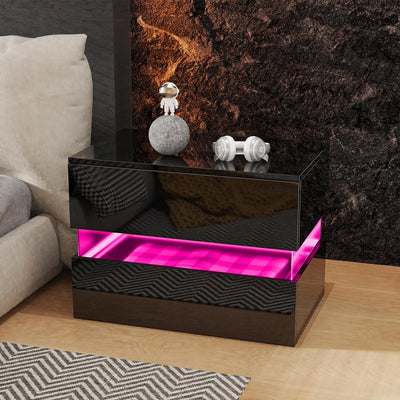 Lvhecforhm Nachttisch Modern Hochglanz Nachttisch, Schwarz Nachtschrank mit 2 Schubladen, Nachttisch