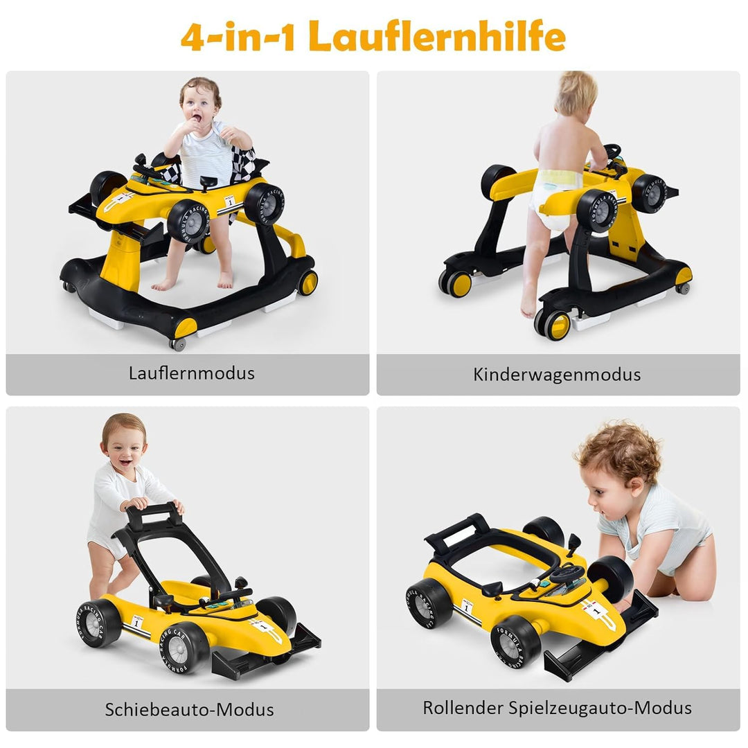 GOPLUS 4 in 1 Baby Lauflernhilfe, Lauflernwagen höhenverstellbar mit Licht &amp; Musik, Baby Walker Auto