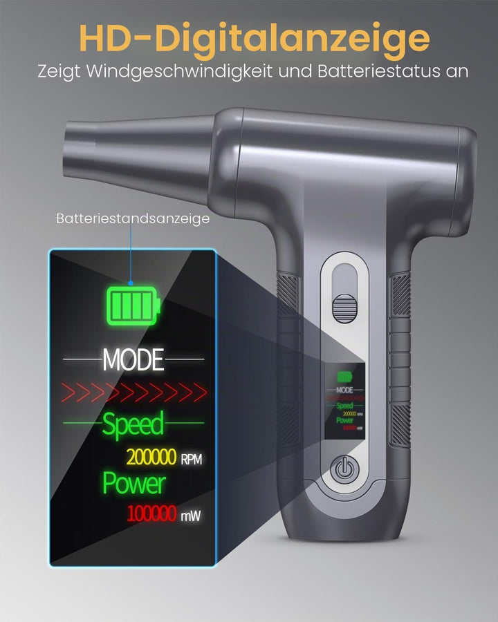 Elektrische Staubgebläse 200000 RPM mit HD‑Display - Air Duster Mini‑Gebläse für PC‑Reinigung mit LE