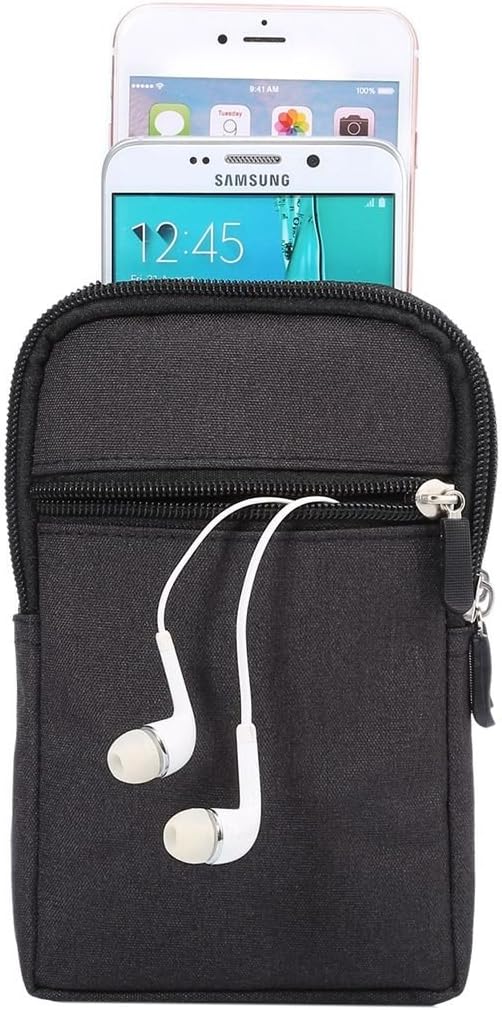 Universal Multi-Functional Vertical Stripes Pouch Bag Case Zipper Closing Carabiner for Sony Xperia
