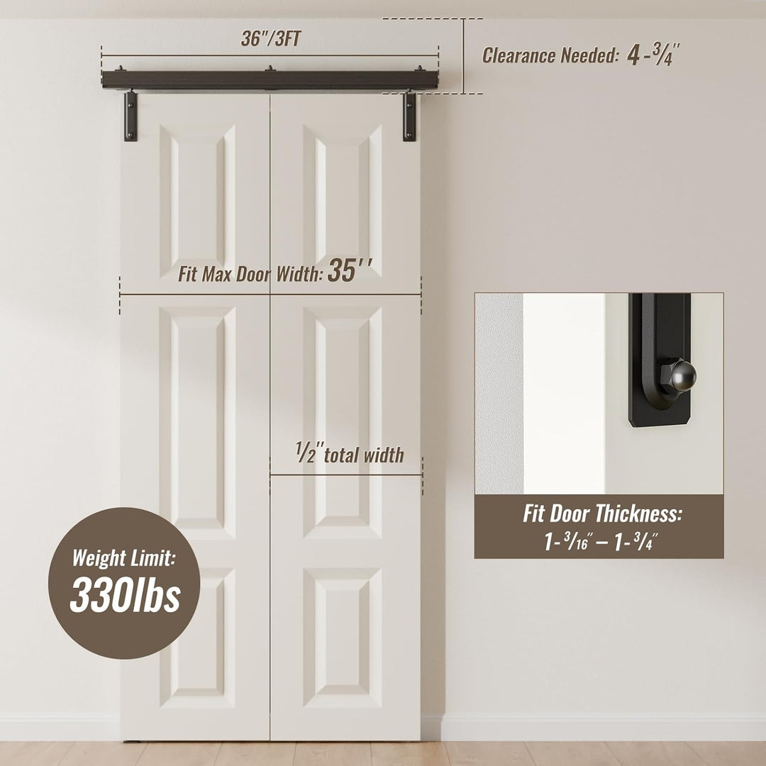 92cm/3FT Bifold Schiebetürbeschlag Box Rail Kastenschiene Schiebetüren Schiebetürsystem Komplettset