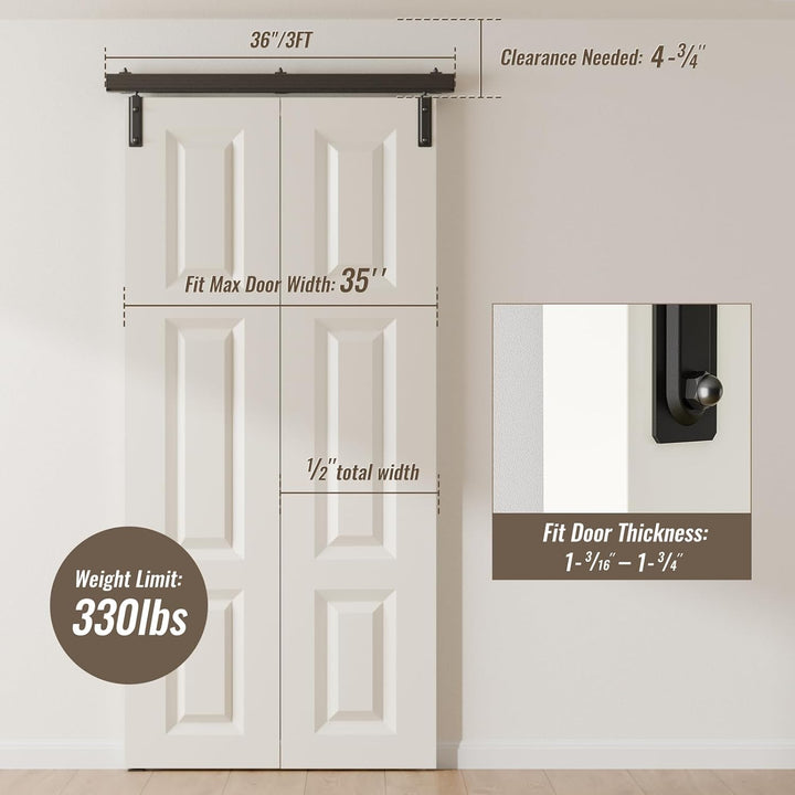 92cm/3FT Bifold Schiebetürbeschlag Box Rail Kastenschiene Schiebetüren Schiebetürsystem Komplettset