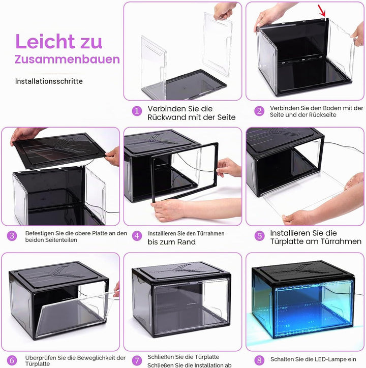 LED Schuhboxen Stapelbar, 2er Set, Schuh-Organizer aus Kunststoff, Schuhaufbewahrung Platzsparend, M