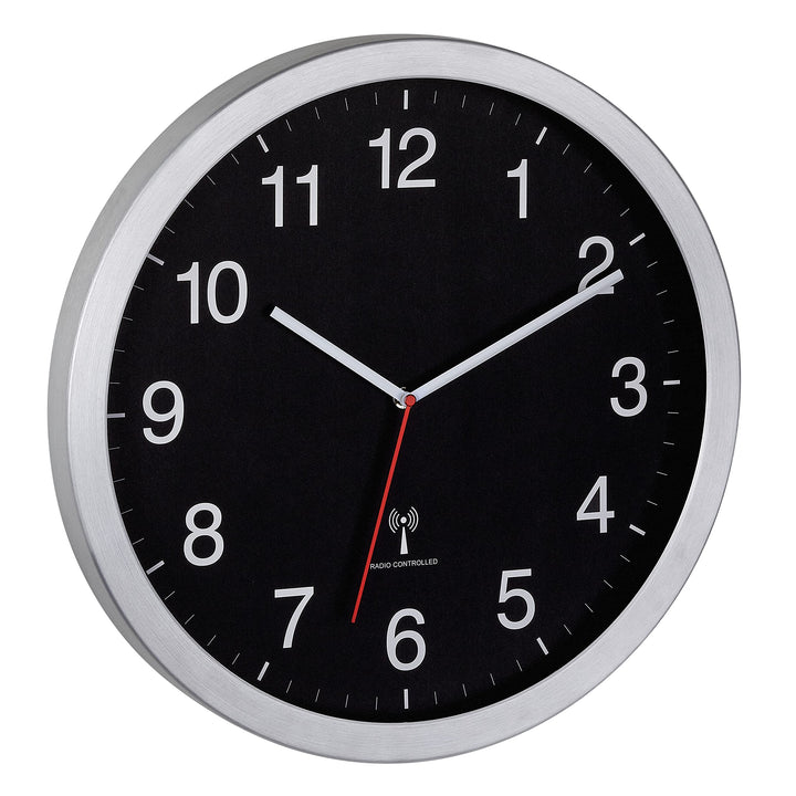 TFA Dostmann Wanduhr XL, 60.3545.01, analoge Funk Uhr, gut ablesbar, mit Sekundenzeiger, schwarz Sil