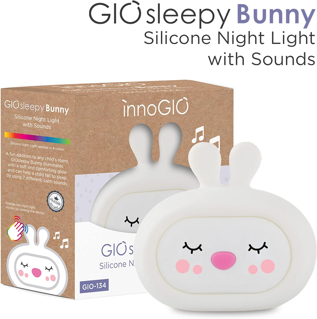 InnoGIO GIOsleepy Bunny, Nachtlicht Hase mit Musik für Kinder aus Weichem Silikon, mit 8 Farben &amp; Me