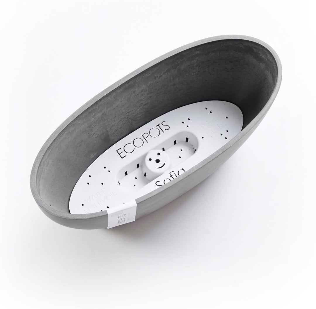 ECOPOTS Pflanzschale Sofia Grau - 30 x 13 cm oval gross - Pflanzentopf aus Recycling Kunststoff - Üb