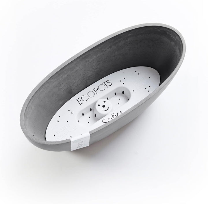 ECOPOTS Pflanzschale Sofia Grau - 30 x 13 cm oval gross - Pflanzentopf aus Recycling Kunststoff - Üb