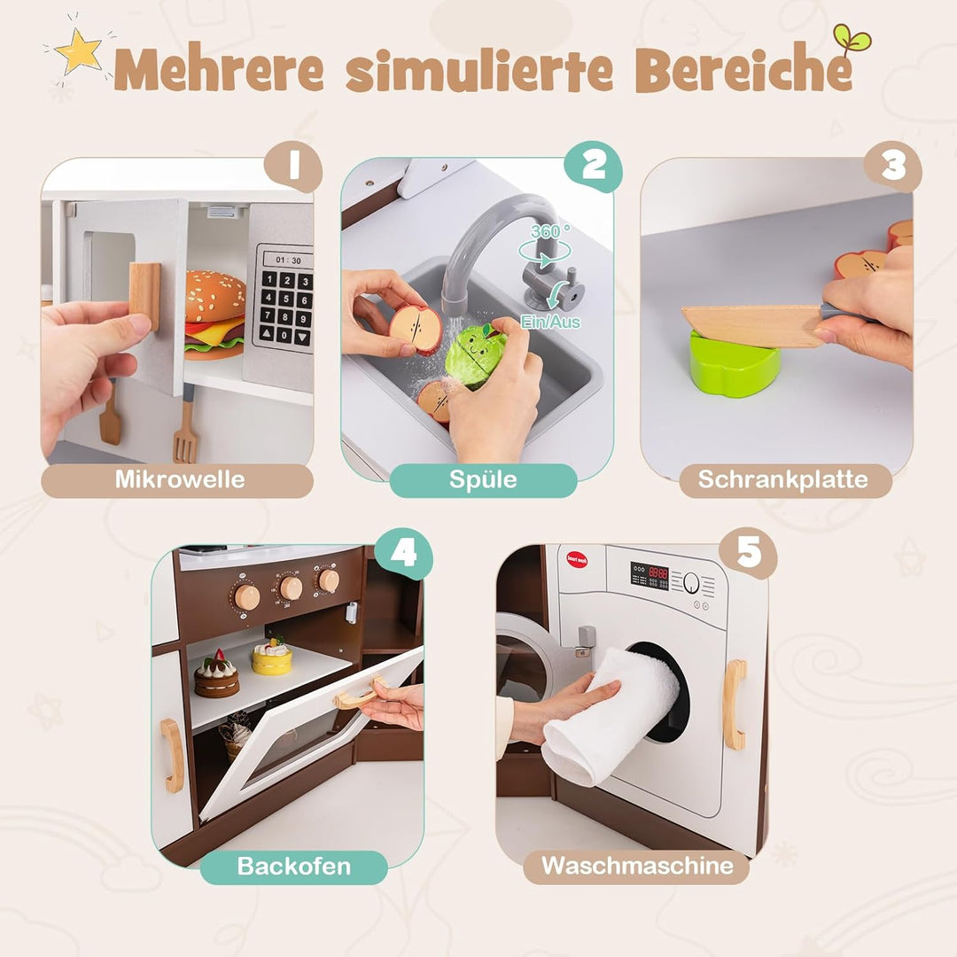 COSTWAY Eck Spielküche, Kinderküche mit Licht & Sound, Kinderspielküche mit Spüle, Eismaschine, Back