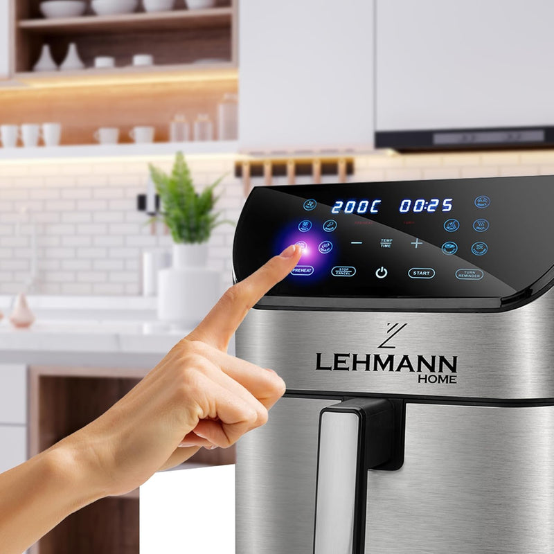 Lehmann Friteuse Heissluft XXL 1800 W, Heissluftfritteuse 8L mit bis zu 10 Programmen, Air Fryer mit