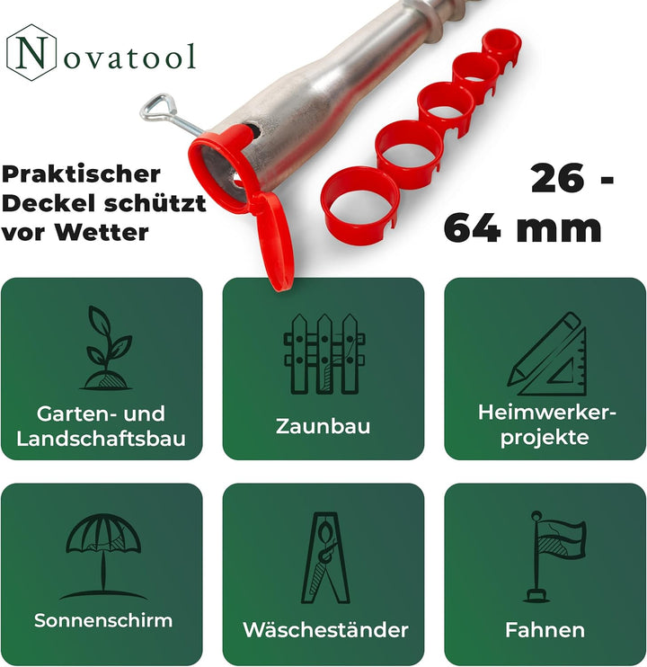 Novatool 2x Eindrehbodenhülsen-Set für Rohre mit Ø 26-65 mm, Bodenhülse Sonnenschirm Pfostenträger E
