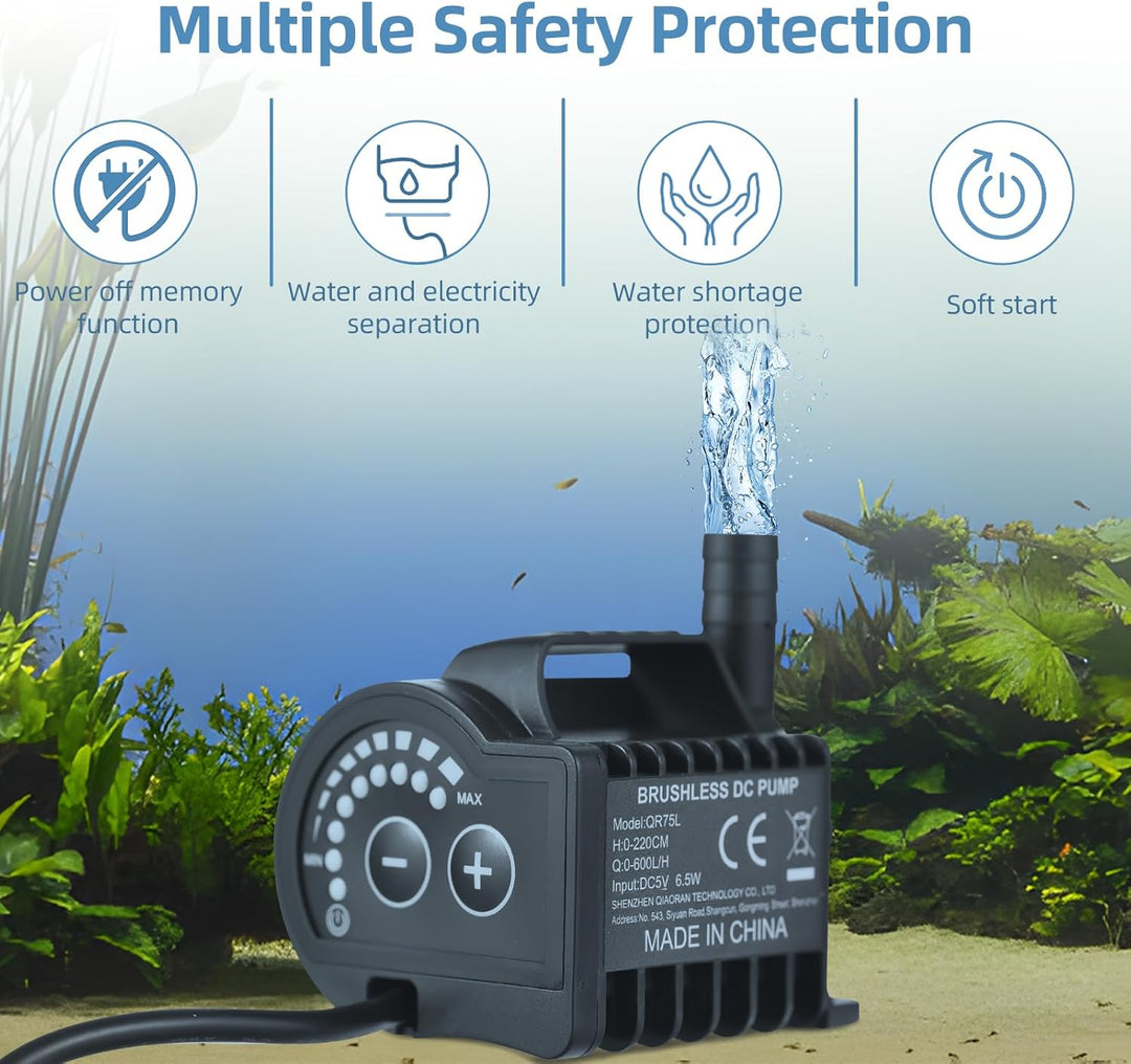 Elektrische Wasserpumpe, tragbare Mini-5-V-Tauchwasserpumpe, 8 Stufen Geschwindigkeitsregulierung, m