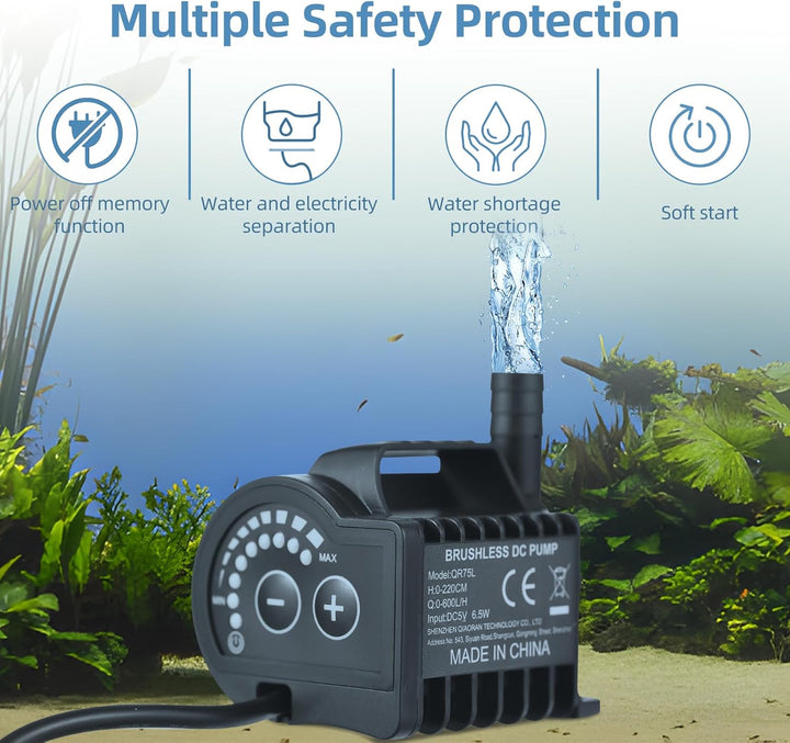 Elektrische Wasserpumpe, tragbare Mini-5-V-Tauchwasserpumpe, 8 Stufen Geschwindigkeitsregulierung, m