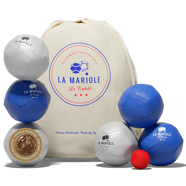 LA MARIOLE – Boccia-Kugeln für alle Terrain Innen und Aussen – Offizielles Pack V4 Blau und Grau, Bl