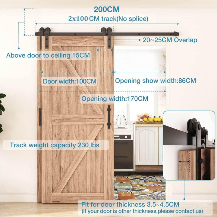 WINSOON 200CM/6.6FT Schiebetür Komplettset Bypass Doppeltür Schiebetürschiene Schiebetür, Schwarz Sc