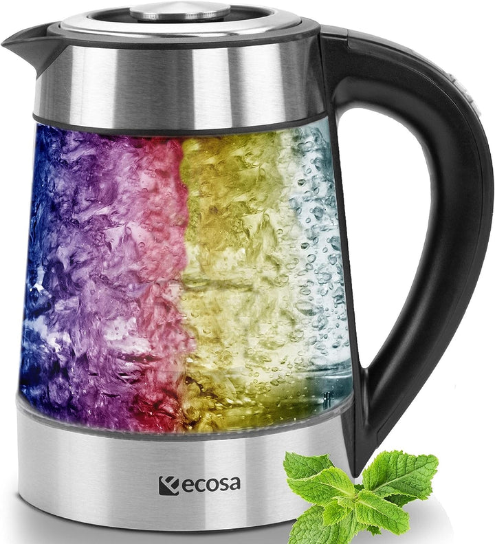 Glas Wasserkocher 1,7 Liter | 2200 Watt | Edelstahl mit Temperaturwahl | Teekocher | 100% BPA FREI |