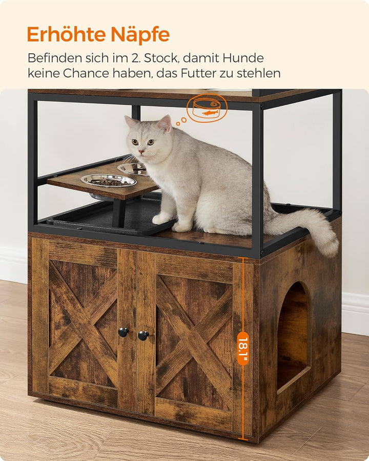 Feandrea Kratzbaum, Katzenbaum, Katzenhaus mit Katzenklo-Schrank, erhöhter Napfständer, Sisalstamm,