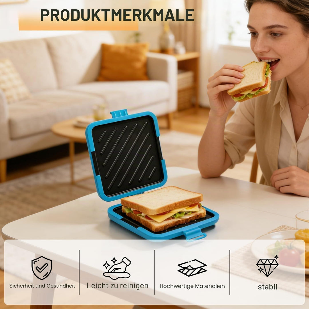 Sandwichmaker Mikrowellen, Silikon Sandwichtoaster 16 x 16 cm, Kontaktgrill Abnehmbare Platten und S