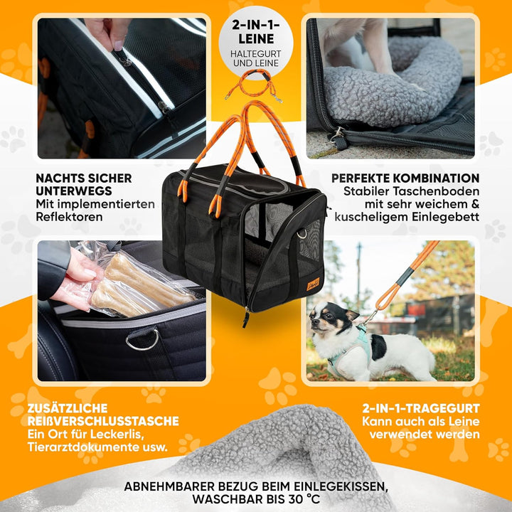 Schleppo Hundetasche für kleine Hunde 7kg [ATMUNGSAKTIV] - Hunde Transporttasche für Auto &amp; Zuhause