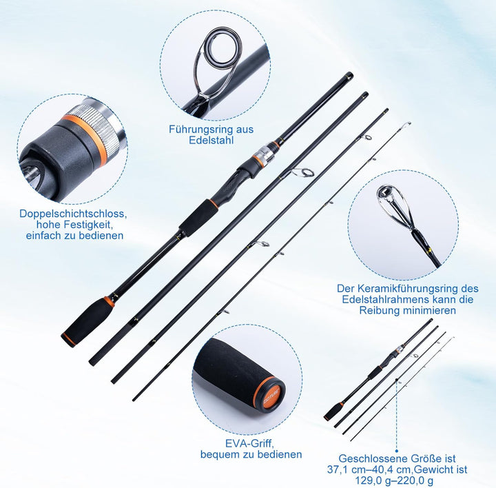 Goture Spinnrute Komplettset 1,98m/2,1m/2,4m/2,7m | 7-35g | 24T Hochmodul-Kohlefaser | Keramikringe