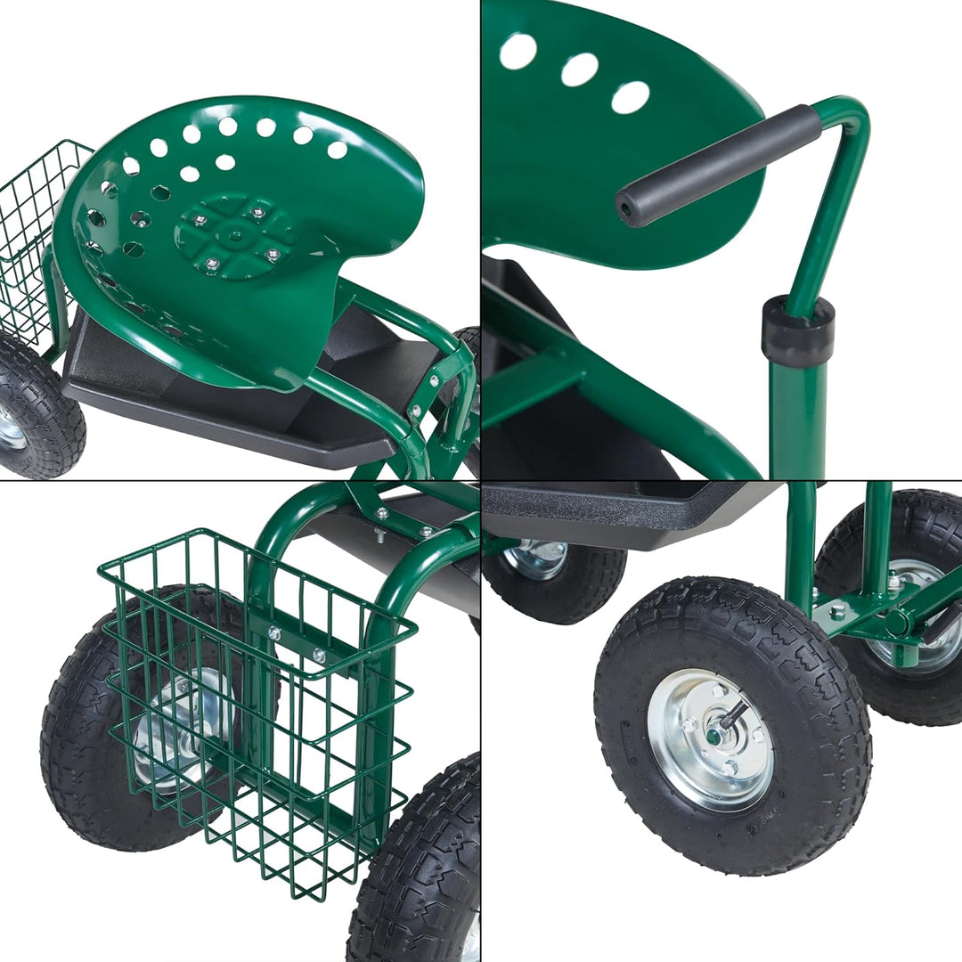 pro.tec Garten Rollsitz Casarano Gartensitz mit Rollen 81 x 45 cm verstellbar Rollhocker für Garten